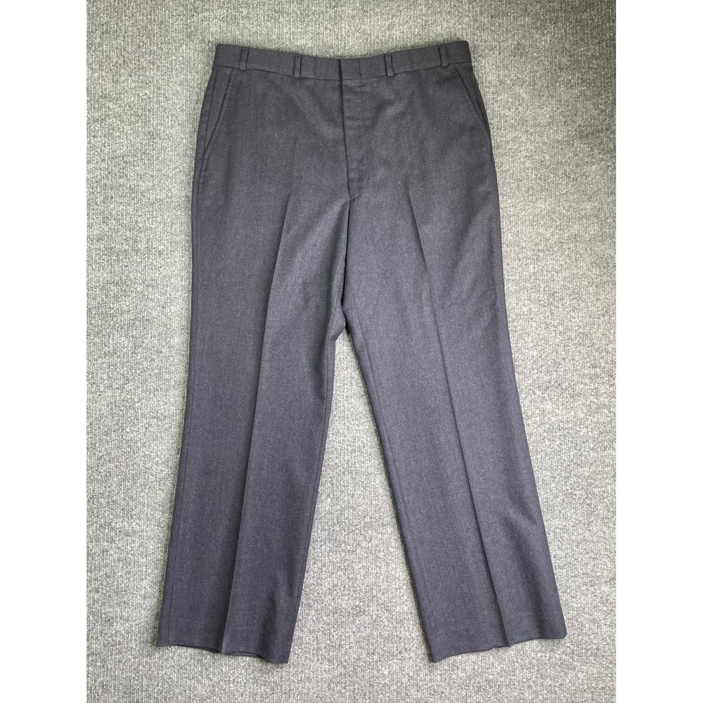 Lands End Dress Pants Mens 38 Gray Merino Worsted Wool Flat Front Made in USA